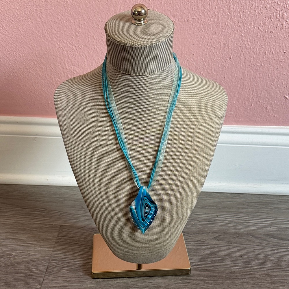 Blue Ribbon Necklace with Pendant